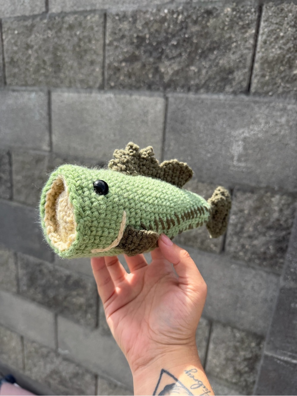Large mouth bass stuffy - handmade crochet lake pond fish